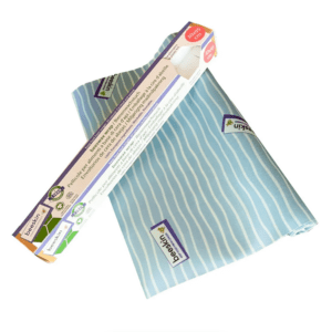 rol bijenwasdoek met blauw wit gestreept motief